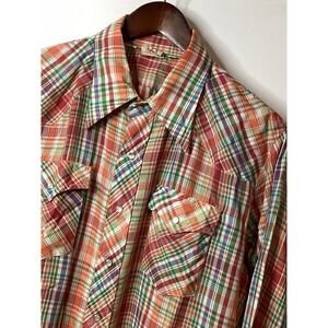 VTG Double‎ R Brand Men's Multi Color Plaid Pearl Button Down Shirt XL 17-36